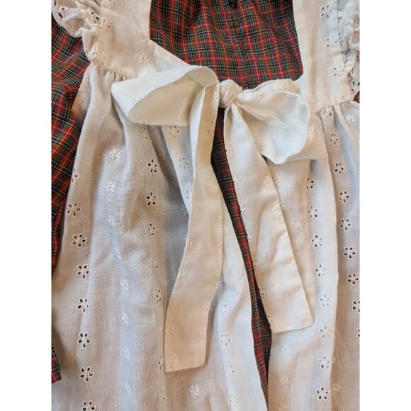 Homemade Girls 6/7 Ruffle Dress & White Eyelet Pinafore - Plaid Red & Green - Picture 10 of 16